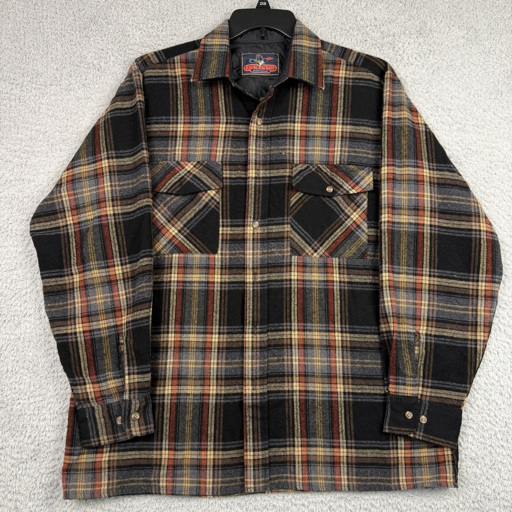 Vintage Backpacker Shirt Mens L Flannel Black Brown Plaid Heavyweight Workwear
